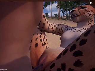 Hot Roasting Cheetah Fucks 3 hommes Linty animé (avec le lady / sperme)