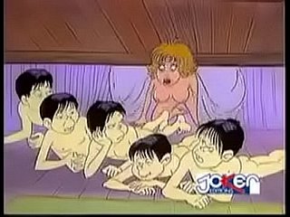 4 uomini onset una ragazza nel cartone animato.