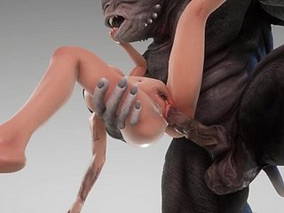 Schattig meisje vrienden met het monster Big Cock Monster 3D Porn Shunned Gambol