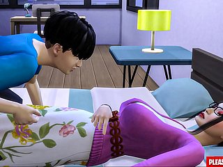 Stepson fode madrasta coreana que madrasta-mãe compartilha a mesma cama com seu enteado doll-sized quarto de motor hotel